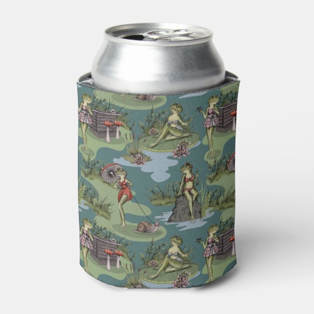 Vintage Pin-Up Girl Frogs Can Cooler (Can Front)