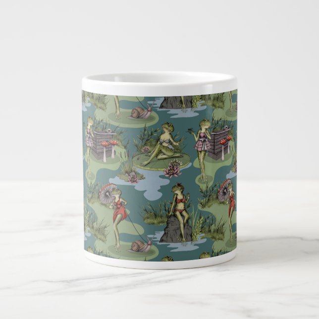 Vintage Pin-Up Girl Frogs Large Coffee Mug (Front)