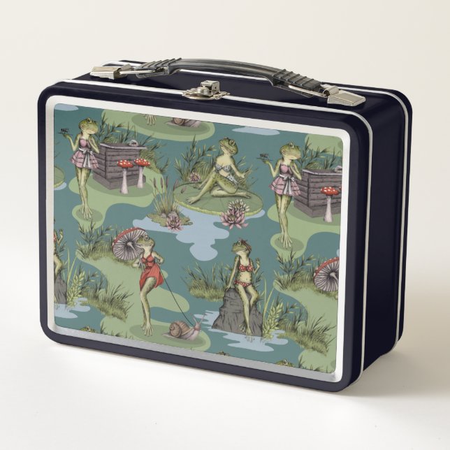 Vintage Pin-Up Girl Frogs Metal Lunch Box (Front)