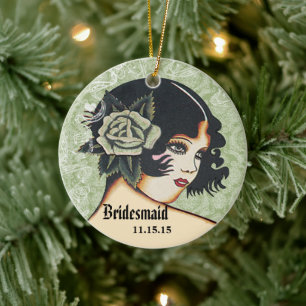 Vintage Pin Up Girl Green Wedding Bridesmaid Ceramic Ornament