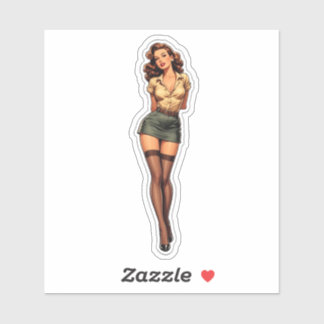 Vintage Pin-Up Girl Sticker - 1940's Style Decal