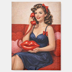 Vintage Pin-Up Girl with Kiss Phone  Magnet