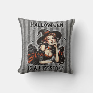 Vintage Pin-Up Halloween Witch Two Sided Print Throw Pillow
