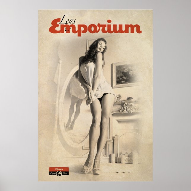 Vintage Pin Up Mirror B&W Poster (Front)