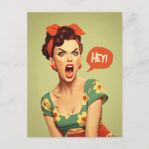 Vintage Pin-Up Power Shout Postcard
