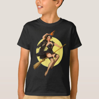 Vintage Pin Up Witch Halloween Pinup Girl Fun Ilus T-Shirt