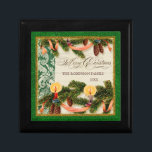 Vintage Pine Cone Bough Damask Candle Chrismas Box<br><div class="desc">COLOR PALETTE: Classic Christmas red, green and gold set the tone for this collection. DESIGN COLLECTION: Vintage Pine Bough, Pine tree, garland Damask. Buy this as a gift for your own family or as a Christmas gift for friends, family or co-workers! It's so easy to personalize and customize the family...</div>