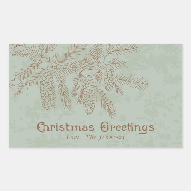 Vintage Pine Cone Branch Holiday Christmas Sticker (Front)