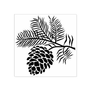 Vintage Pine Cone Branch Rubber Stamp