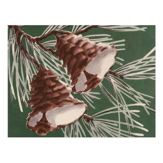Vintage Pine Cone Christmas Bells Postcard