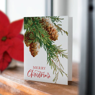 Vintage Pine Cone Greenery Christmas Holiday Card