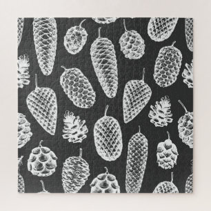Vintage pine cones, botanical chalkboard. jigsaw puzzle