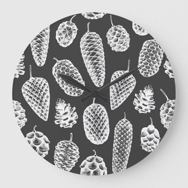 Vintage pine cones, botanical chalkboard. large clock (Front)