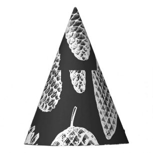 Vintage pine cones, botanical chalkboard. party hat