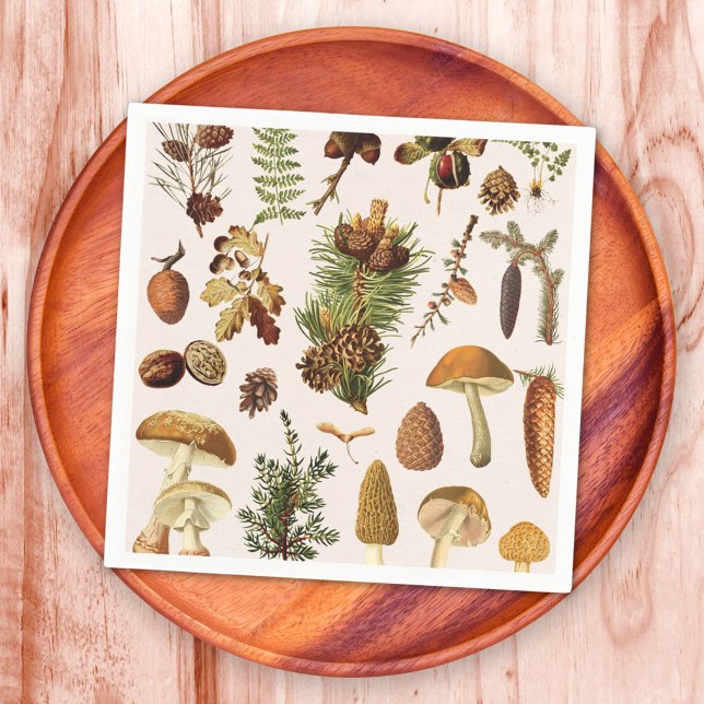 Vintage Pine Forest Treasures Pattern Napkin (In situ)