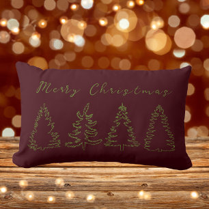 Vintage Pine Tree Rustic Burgundy Christmas Lumbar Pillow