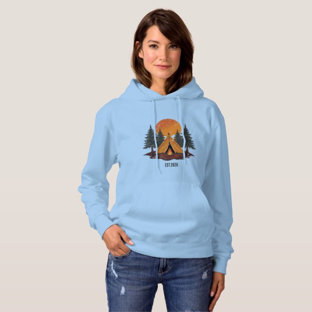 Vintage Pine Trees & Mountains Camping Hoodie (Front Full)