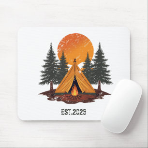 Vintage Pine Trees & Mountains Camping Mouse Pad