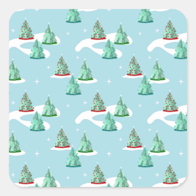 Vintage Pine Trees Square Stickers (Front)