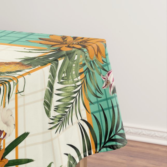 Vintage Pineapple and Floral Chequered  Tablecloth (In Situ)
