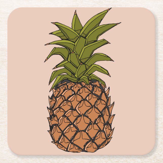 Vintage Pineapple Fruit Square Paper Coaster (Front)