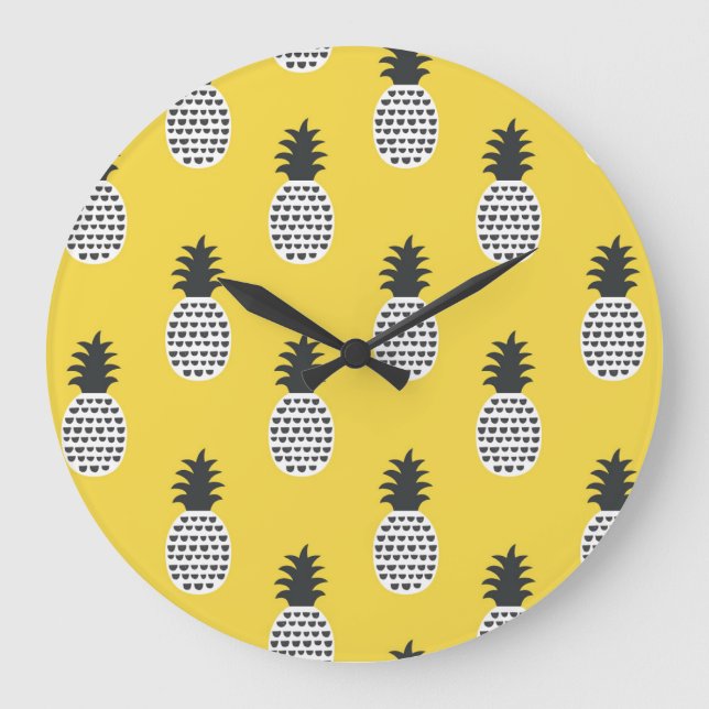 Vintage Pineapple Fun Seamless Illustration Large Clock (Front)