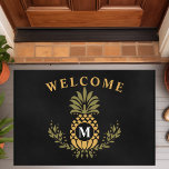 Vintage Pineapple Monogrammed Personalized Doormat<br><div class="desc">Vintage Pineapple Monogrammed Personalized Doormat. This elegant design features a beautiful vintage style pineapple in muted tones on a black background. Personalize this custom design with your own welcome greeting and family monogram initial.</div>