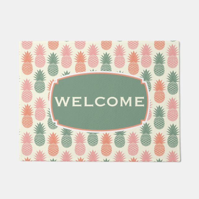 Vintage Pineapple Pattern | Add Your Name Doormat (Front)