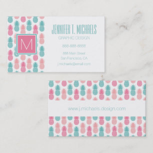 Vintage Pineapple Pattern Monogram Business Card