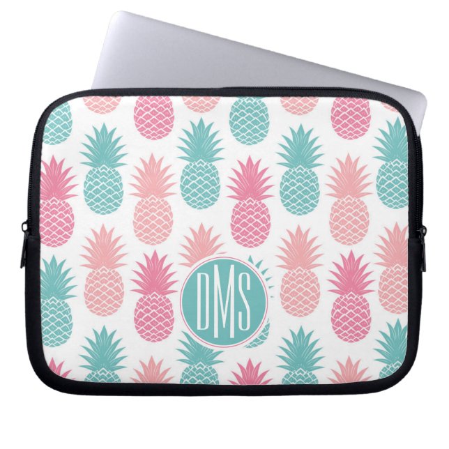 Vintage Pineapple Pattern | Monogram Laptop Sleeve (Front)