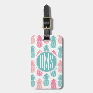 Vintage Pineapple Pattern Monogram Luggage Tag