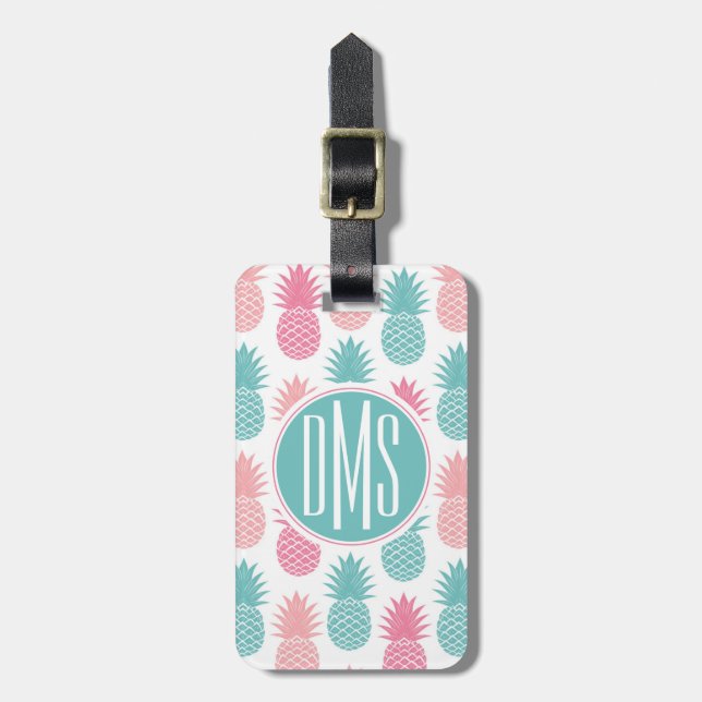 Vintage Pineapple Pattern | Monogram Luggage Tag (Front Vertical)