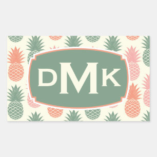 Vintage Pineapple Pattern Monogram Sticker