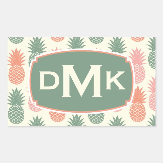 Vintage Pineapple Pattern | Monogram Sticker (Front)
