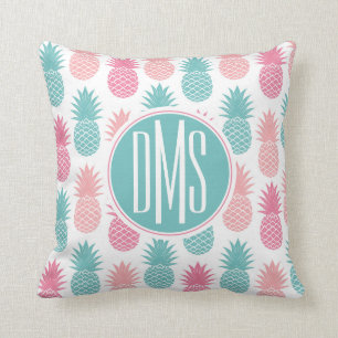 Vintage Pineapple Pattern Monogram Throw Pillow