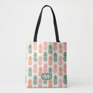 Vintage Pineapple Pattern Monogram Tote Bag