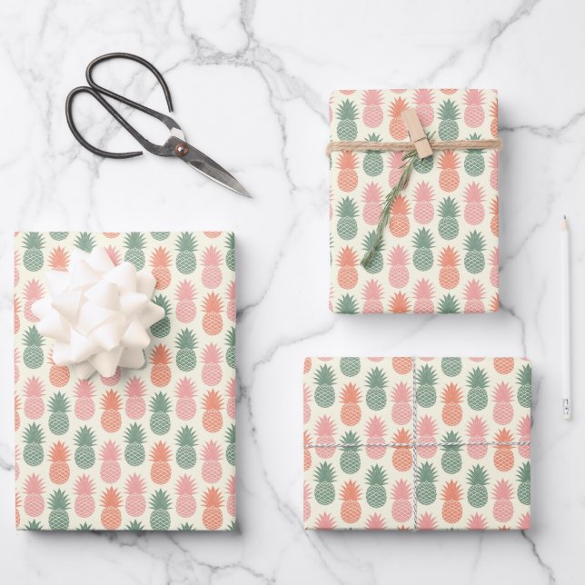 Vintage Pineapple Pattern Wrapping Paper Sheet (Front)