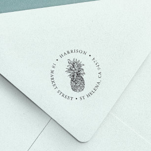 Vintage Pineapple Round Return Address Self-inking Stamp