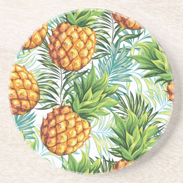 Vintage Pineapple: Seamless Floral Pattern. Coaster (Front)