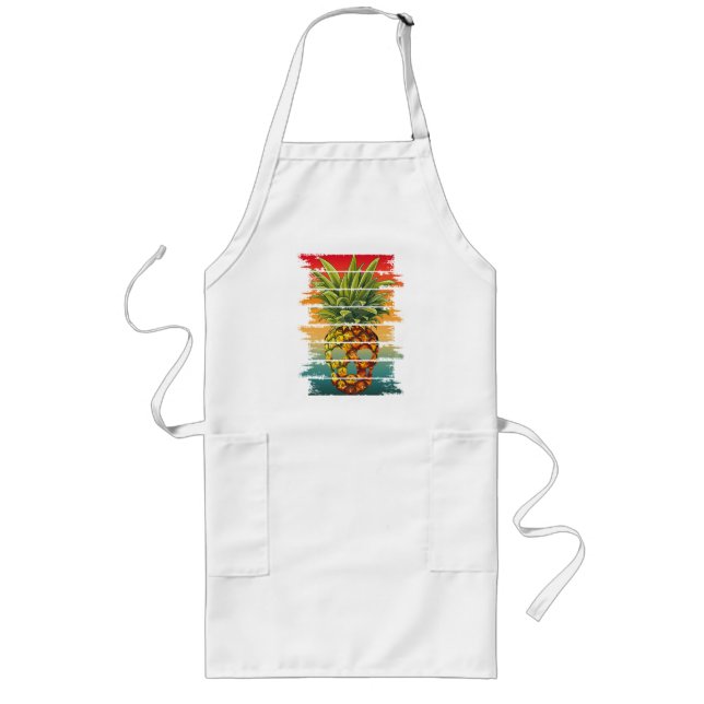 Vintage Pineapple Skull  Long Apron (Front)