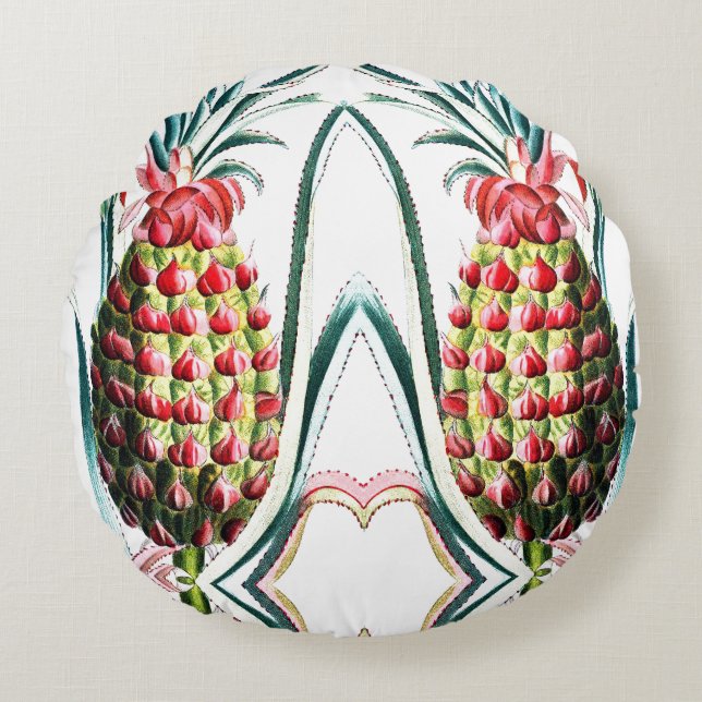Vintage pineapple tropical fruit illustration round pillow (Front)