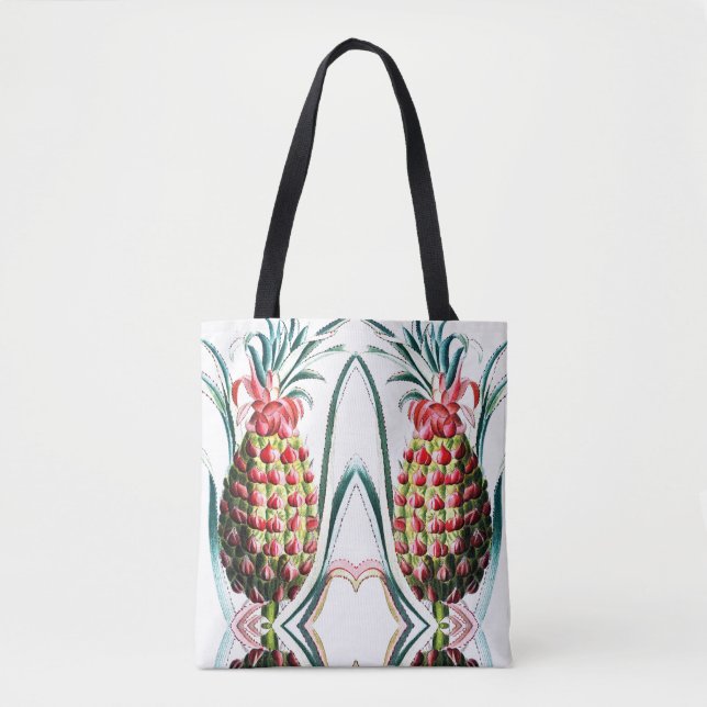 Vintage pineapple tropical fruit illustration tote bag (Front)