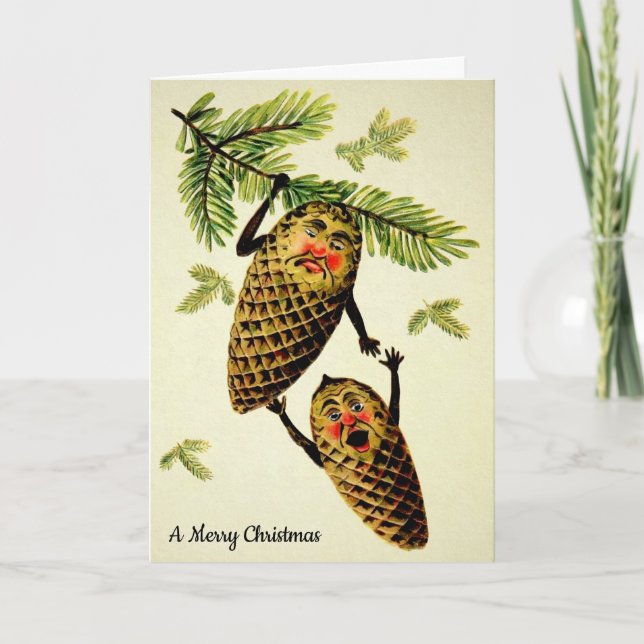 Vintage Pinecone Customizable Holiday Card (Front)