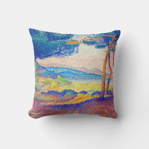 Vintage Pines Along the Shore (1896) painting Throw Pillow
