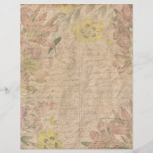 Vintage Pink Aged Floral Collage Scrapbook Paper