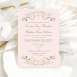 Vintage Pink and Antique Gold Flourish Wedding Invitation<br><div class="desc">Decorative swirls and flourishes frame this elegant vintage inspired wedding invitation design. Pale pastel pink and antique gold colour scheme.  Personalize the custom text for your marriage ceremony and reception.</div>