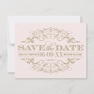 Vintage Pink and Antique Gold Flourish Wedding Save The Date