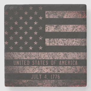 Vintage Pink and Black American Flag Stone Coaster