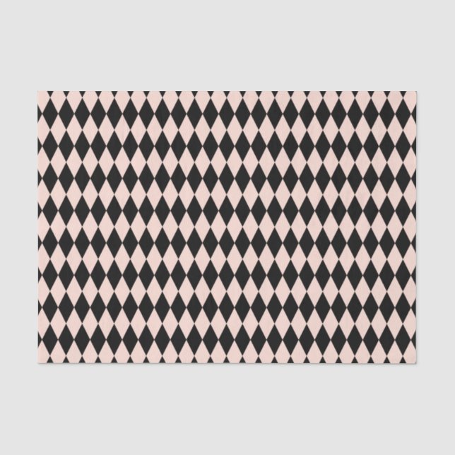 Vintage Pink and Black Harlequin Pattern  Tissue Paper (Front)