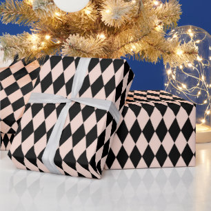Vintage Pink and Black Harlequin Pattern  Wrapping Paper